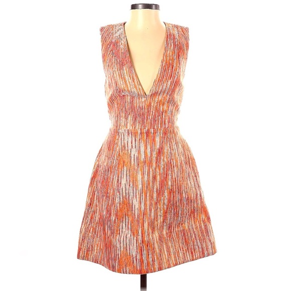 Alice + Olivia Dresses & Skirts - Alice + Olivia Pacey Orange Metallic Deep V-Neck Lantern Sunset Dress Size 2